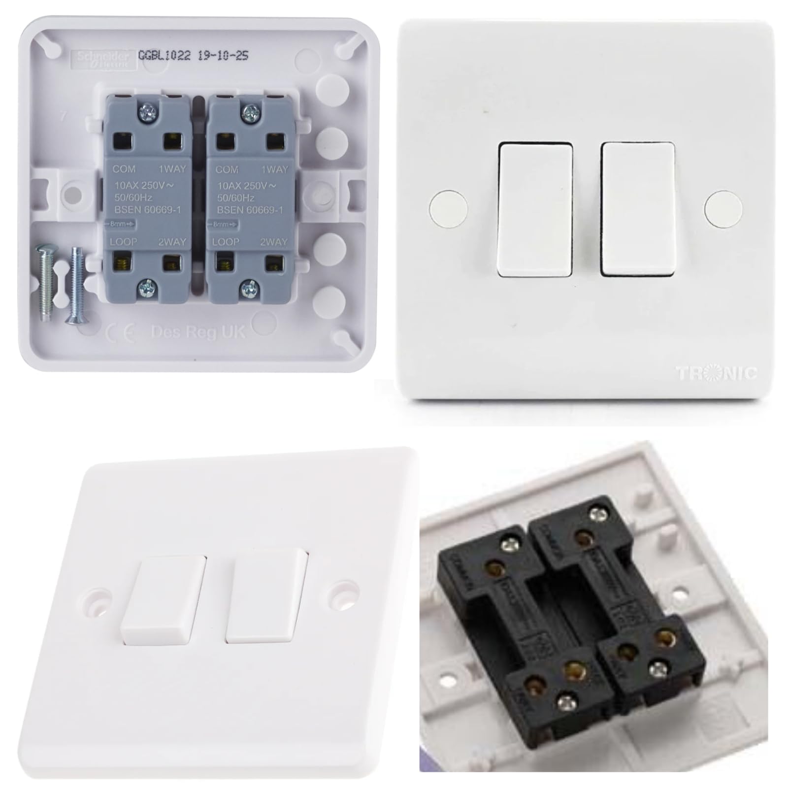 2 gang 10A wall switch — BS EN 60669-1